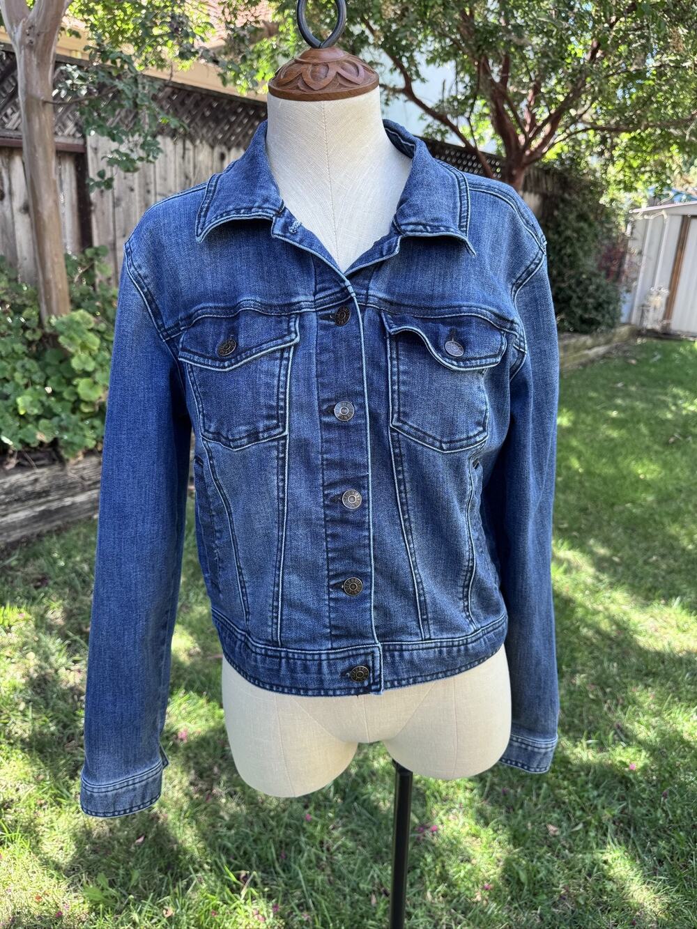 Celebrity Pink Women's Fitted Jacket Denim Blue Jean Button Front Casual Large